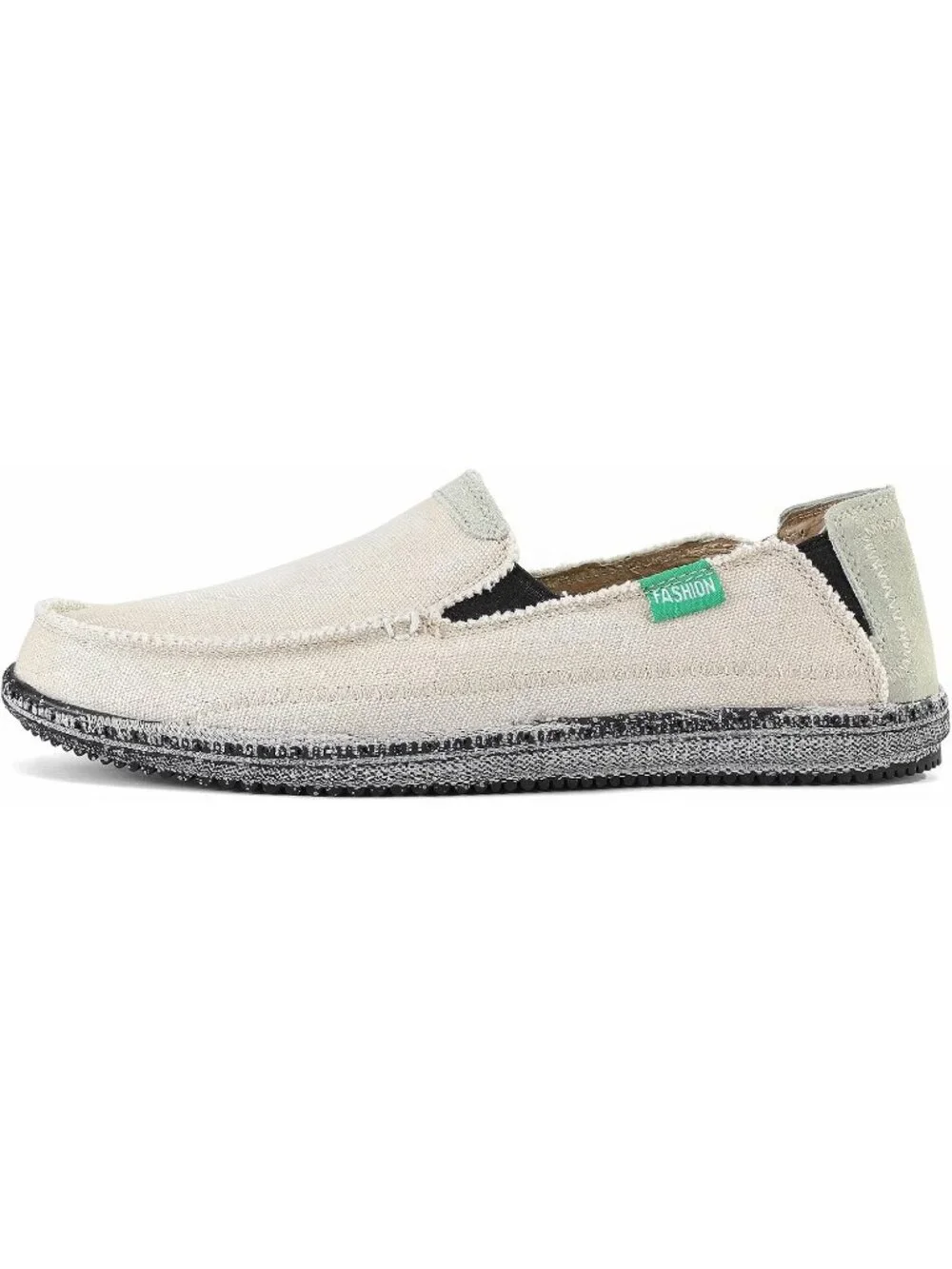 VILOCY Men's Beige White Rubber Canvas Slip On Loafers Vintage Flat Casual Shoes